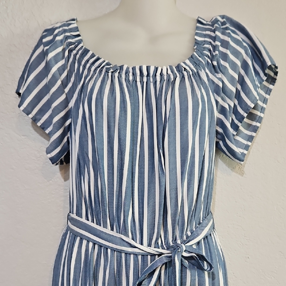 LOFT Blue and White Striped Maxi Dress